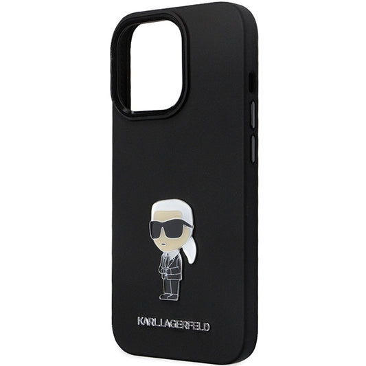 Hoes voor Apple iPhone 14 Pro Max, Karl Lagerfeld, Silicone Ikonik Karl Metal, Zwart