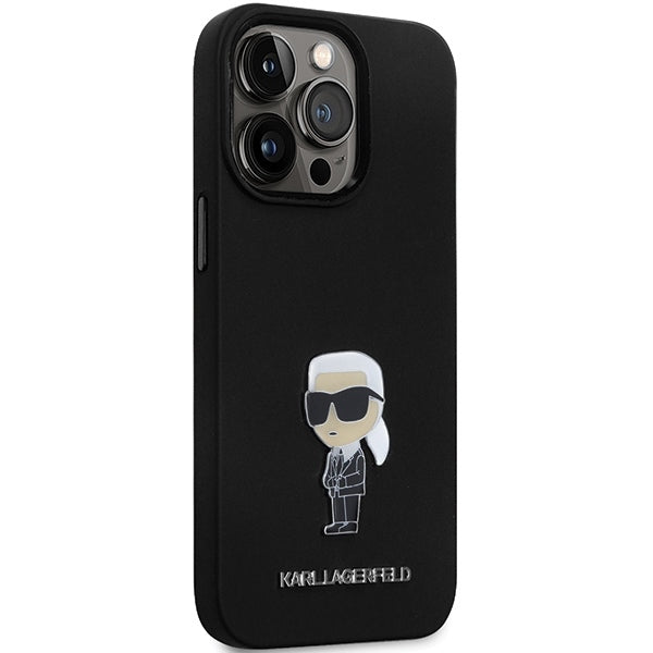 Hoes voor Apple iPhone 14 Pro Max, Karl Lagerfeld, Silicone Ikonik Karl Metal, Zwart
