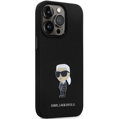 Hoes voor Apple iPhone 14 Pro Max, Karl Lagerfeld, Silicone Ikonik Karl Metal, Zwart
