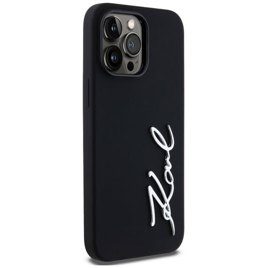 Hoes voor Apple iPhone 14 Pro Max, Karl Lagerfeld, Silicone Script, Zwart