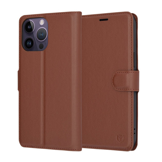 Hoes voor Apple iPhone 14 Pro Max, Techsuit, Leather Folio, Bruin