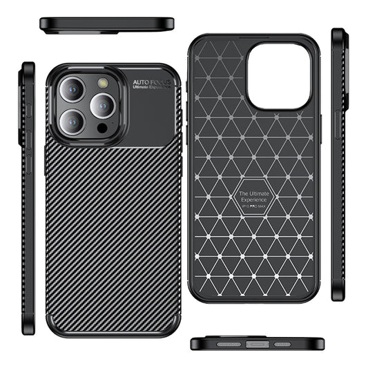 Hoes voor Apple iPhone 14 Pro, Techsuit, CarbonFiber, Zwart