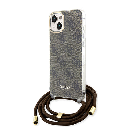 Hoes voor Apple iPhone 15, Guess, 4G IML Printed Crossbody, Bruin