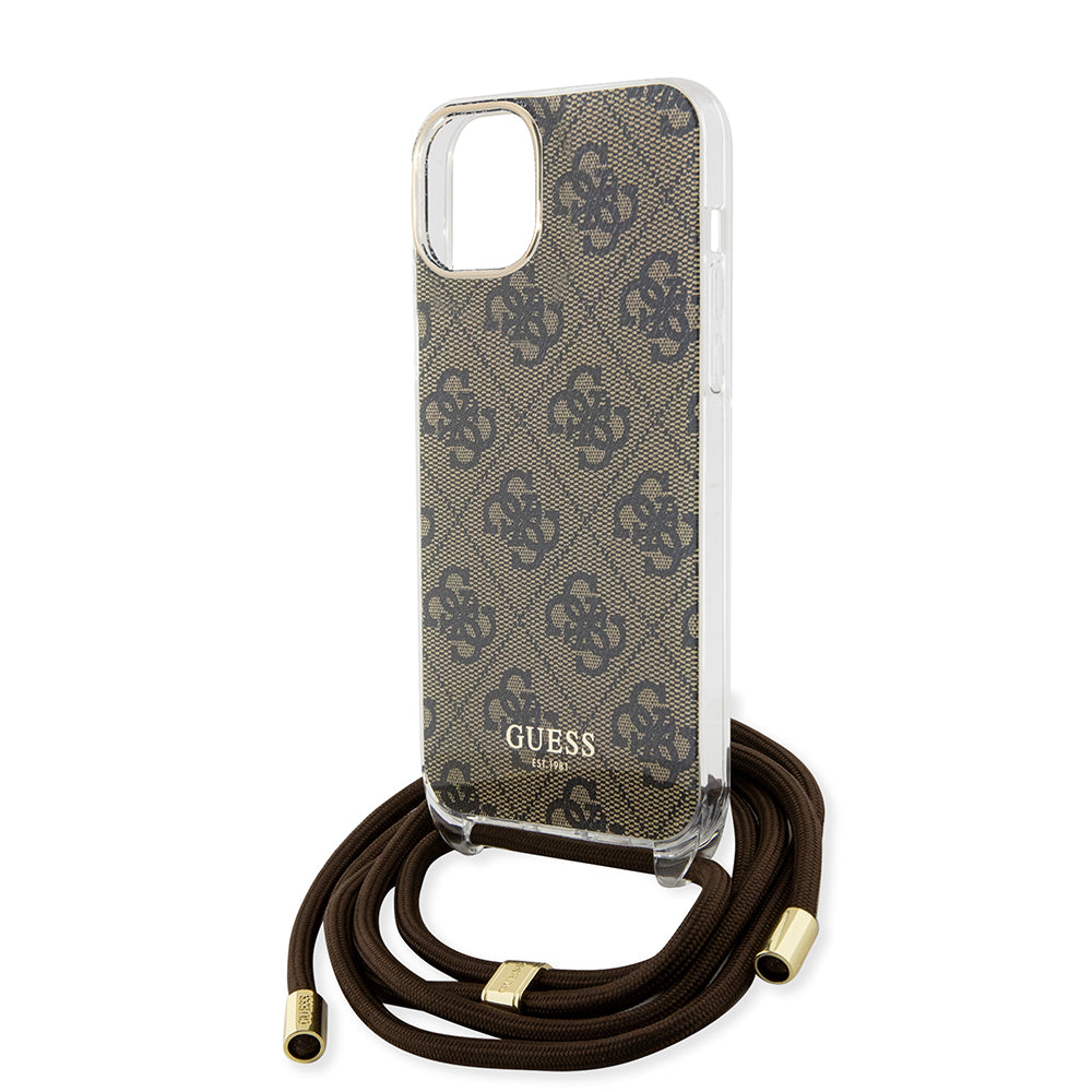 Hoes voor Apple iPhone 15, Guess, 4G IML Printed Crossbody, Bruin