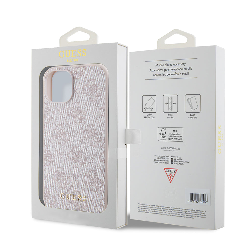Hoes voor Apple iPhone 15, Guess, 4G Metal Gold Logo, Roze