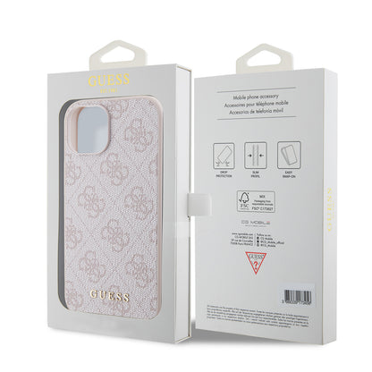 Hoes voor Apple iPhone 15, Guess, 4G Metal Gold Logo, Roze
