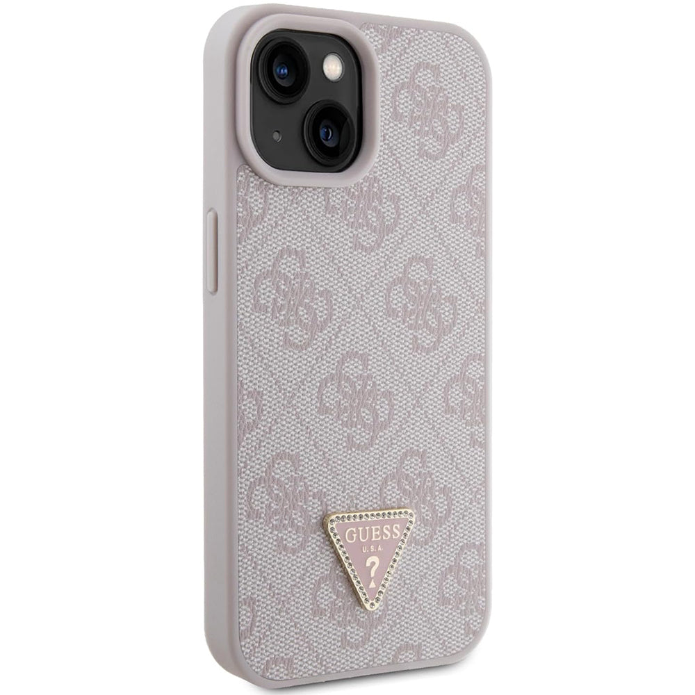 Hoes voor Apple iPhone 15, Guess, 4G Triangle Strass, Roze