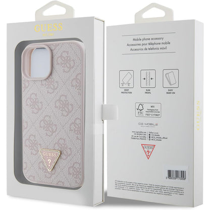 Hoes voor Apple iPhone 15, Guess, 4G Triangle Strass, Roze
