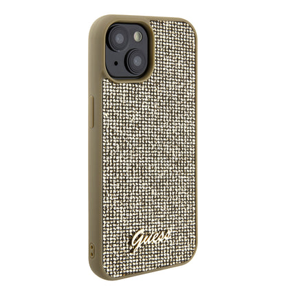 Hoes voor Apple iPhone 15, Guess, Disco Metal Script, Goud