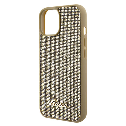 Hoes voor Apple iPhone 15, Guess, Disco Metal Script, Goud