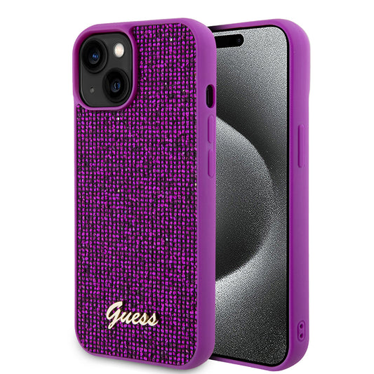 Hoes voor Apple iPhone 15, Guess, Disco Metal Script, Fuchsia