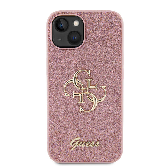 Hoes voor Apple iPhone 15, Guess, Glitter Big 4G Script, Roze