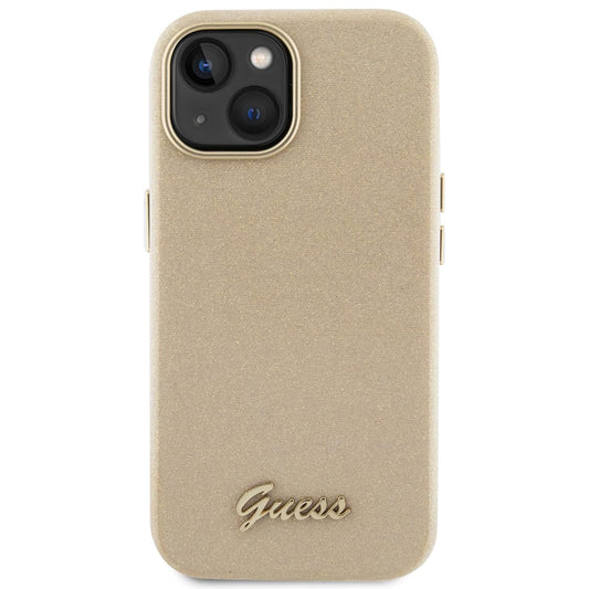 Hoes voor Apple iPhone 15, Guess, Glitter Glossy Script, Beige
