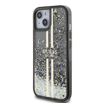 Hoes voor Apple iPhone 15, Guess, Liquid Glitter Gold Stripes, Zwart