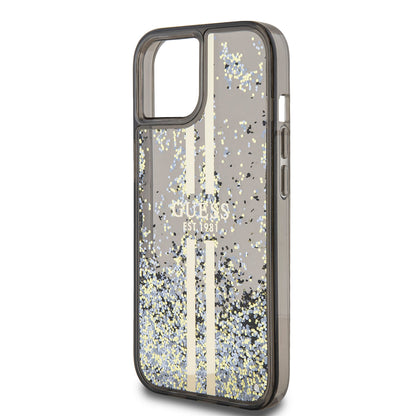 Hoes voor Apple iPhone 15, Guess, Liquid Glitter Gold Stripes, Zwart