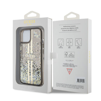 Hoes voor Apple iPhone 15, Guess, Liquid Glitter Gold Stripes, Zwart
