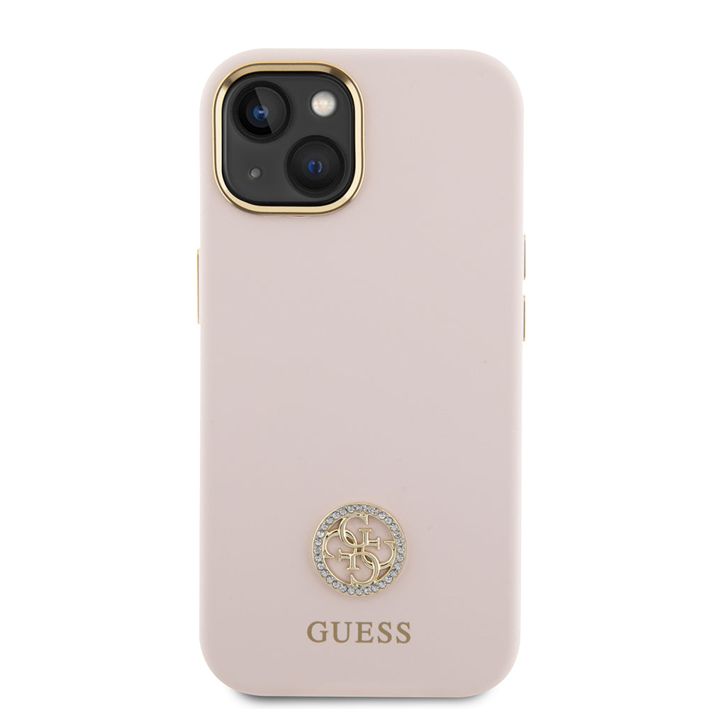 Hoesje voor Apple iPhone 15, Guess, Logo Strass 4G, Lichtroze