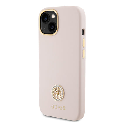 Hoesje voor Apple iPhone 15, Guess, Logo Strass 4G, Lichtroze