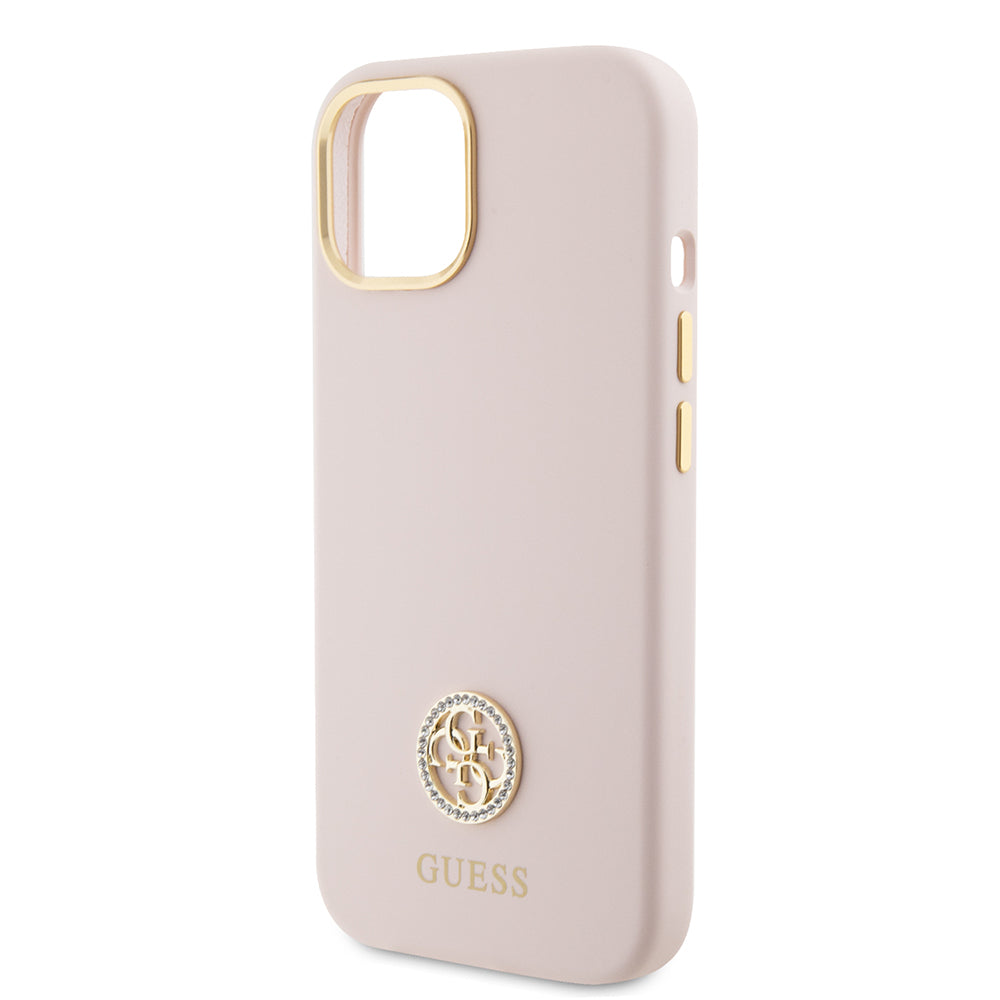 Hoesje voor Apple iPhone 15, Guess, Logo Strass 4G, Lichtroze