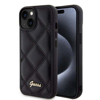Hoes voor Apple iPhone 15, Guess, Quilted Metal Logo, Zwart