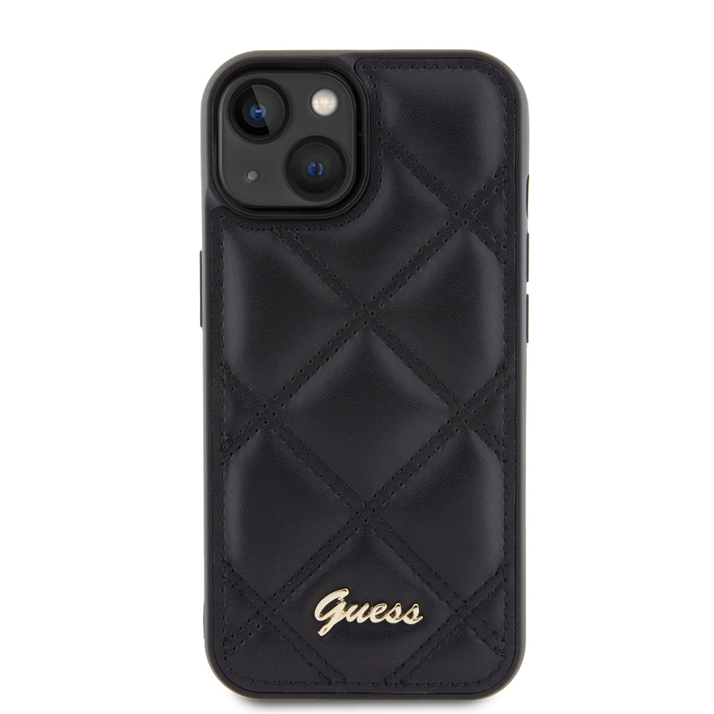 Hoes voor Apple iPhone 15, Guess, Quilted Metal Logo, Zwart