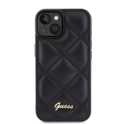 Hoes voor Apple iPhone 15, Guess, Quilted Metal Logo, Zwart