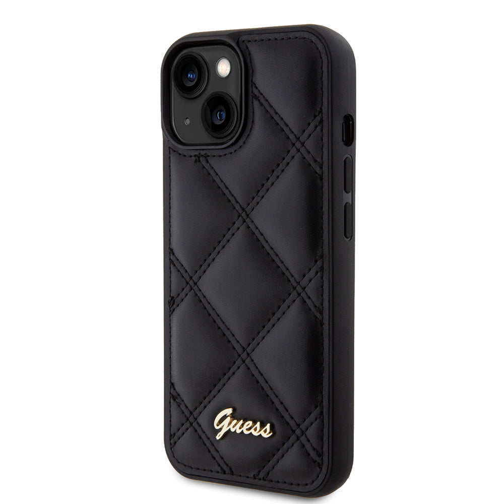 Hoes voor Apple iPhone 15, Guess, Quilted Metal Logo, Zwart