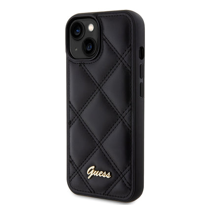 Hoes voor Apple iPhone 15, Guess, Quilted Metal Logo, Zwart