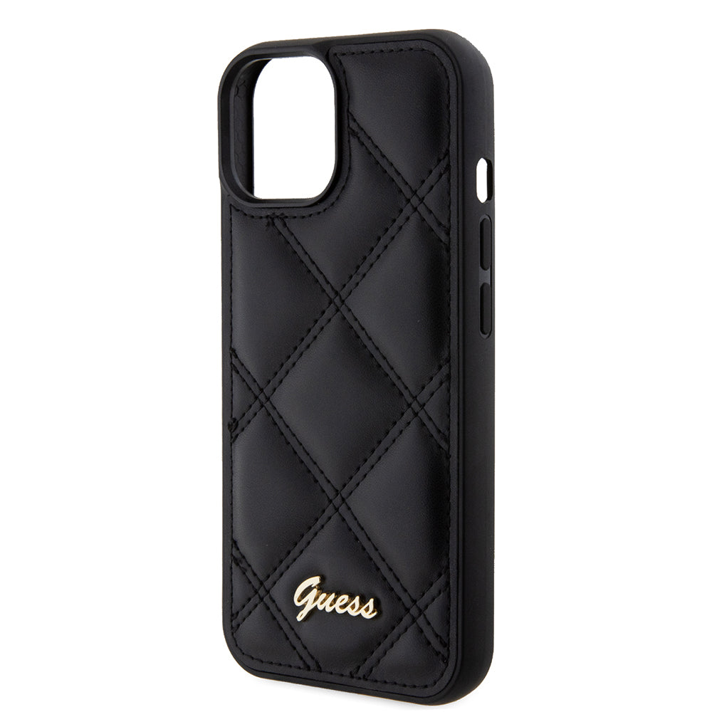 Hoes voor Apple iPhone 15, Guess, Quilted Metal Logo, Zwart