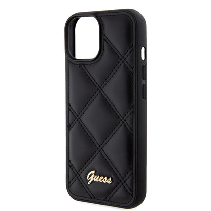 Hoes voor Apple iPhone 15, Guess, Quilted Metal Logo, Zwart