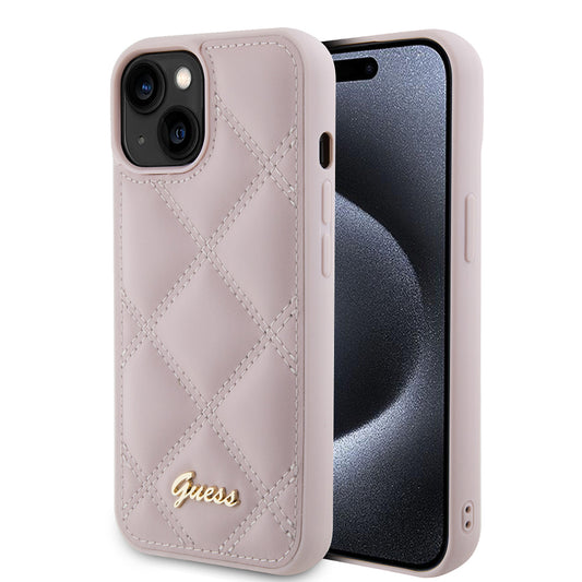 Hoes voor Apple iPhone 15, Guess, Quilted Metal Logo, Roze