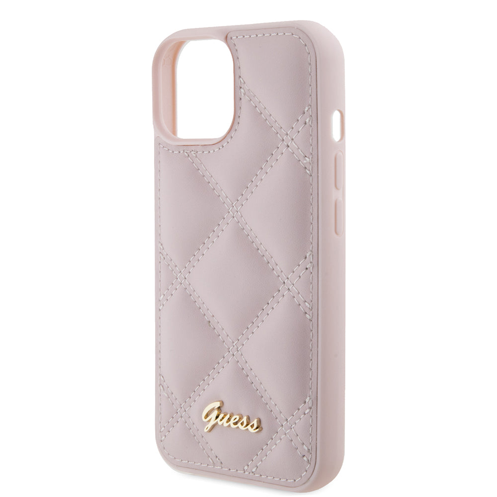 Hoes voor Apple iPhone 15, Guess, Quilted Metal Logo, Roze