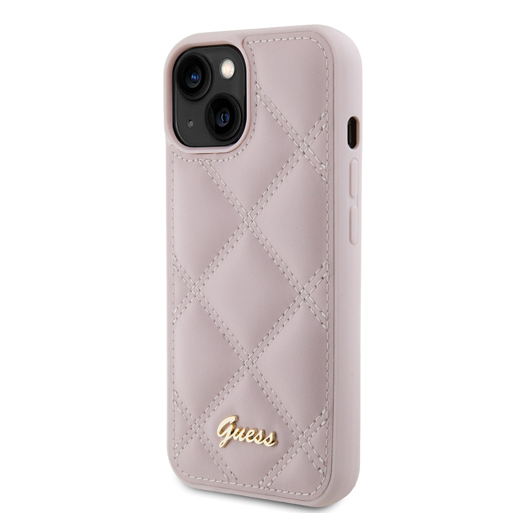 Hoes voor Apple iPhone 15, Guess, Quilted Metal Logo, Roze