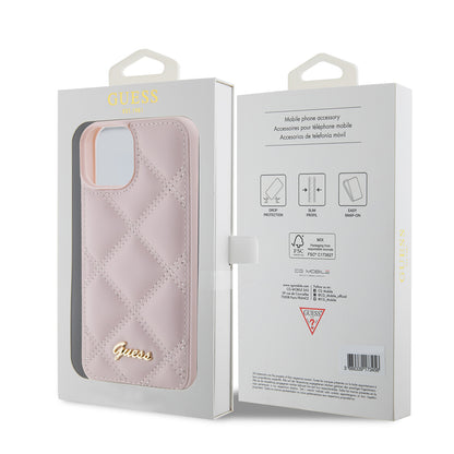 Hoes voor Apple iPhone 15, Guess, Quilted Metal Logo, Roze