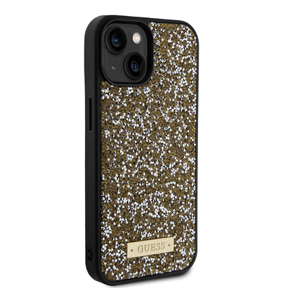 Hoes voor Apple iPhone 15, Guess, Rhinestone Metal Logo, Geel