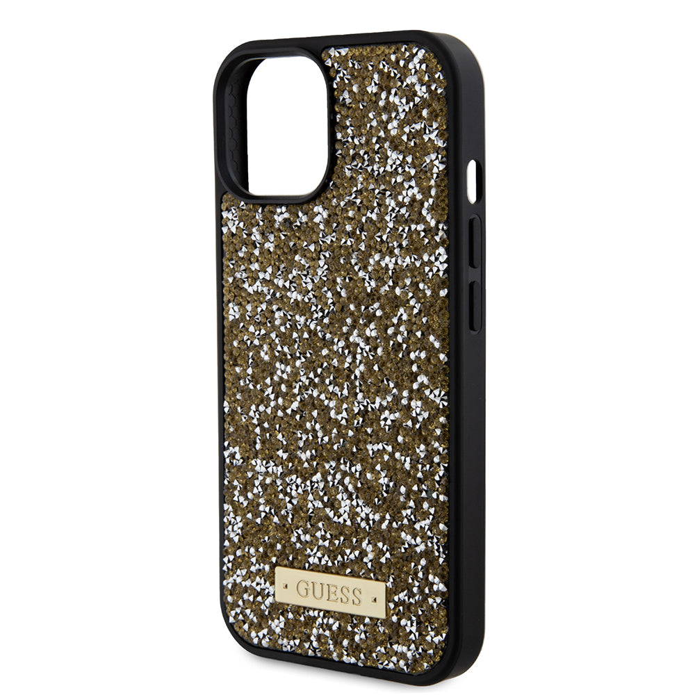 Hoes voor Apple iPhone 15, Guess, Rhinestone Metal Logo, Geel