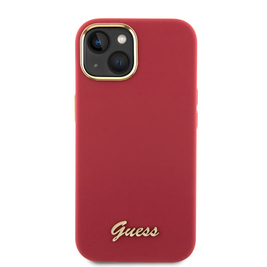 Hoesje voor Apple iPhone 15, Guess, Script Metal Logo & Frame, Roze