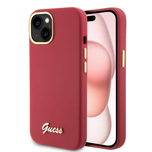 Hoesje voor Apple iPhone 15, Guess, Script Metal Logo & Frame, Roze