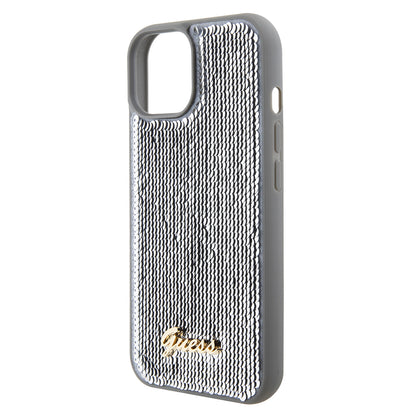 Hoes voor Apple iPhone 15, Guess, Sequin Script Metal, Zilverkleurig