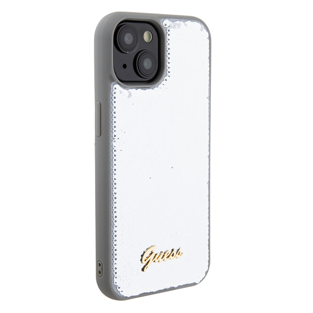 Hoes voor Apple iPhone 15, Guess, Sequin Script Metal, Zilverkleurig