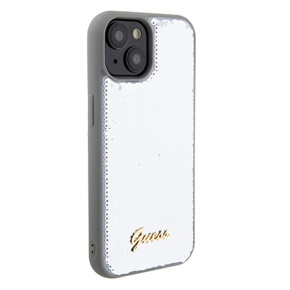 Hoes voor Apple iPhone 15, Guess, Sequin Script Metal, Zilverkleurig