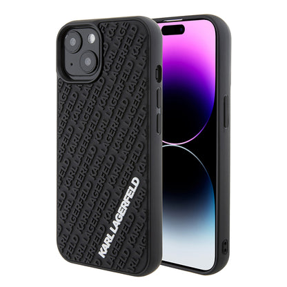 Hoes voor Apple iPhone 15, Karl Lagerfeld, 3D Rubber Multi Logo, Zwart
