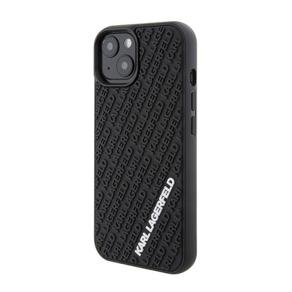 Hoes voor Apple iPhone 15, Karl Lagerfeld, 3D Rubber Multi Logo, Zwart