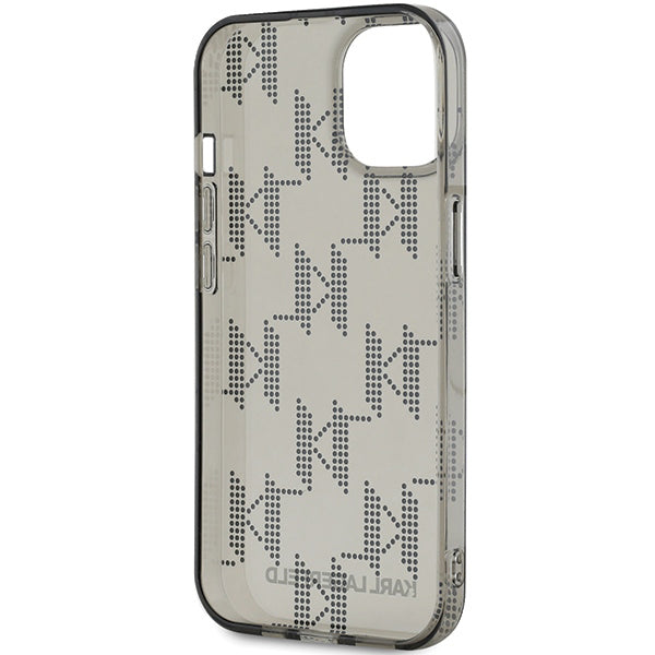 Case for Apple iPhone 15, Karl Lagerfeld, IML Luxury Monogram KL Pattern with Strap, Black