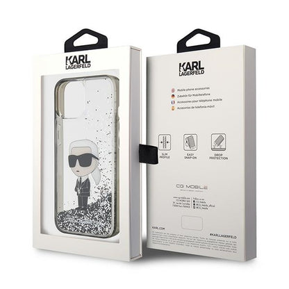 Case for Apple iPhone 15, Karl Lagerfeld, Liquid Glitter Ikonik Karl, Transparent