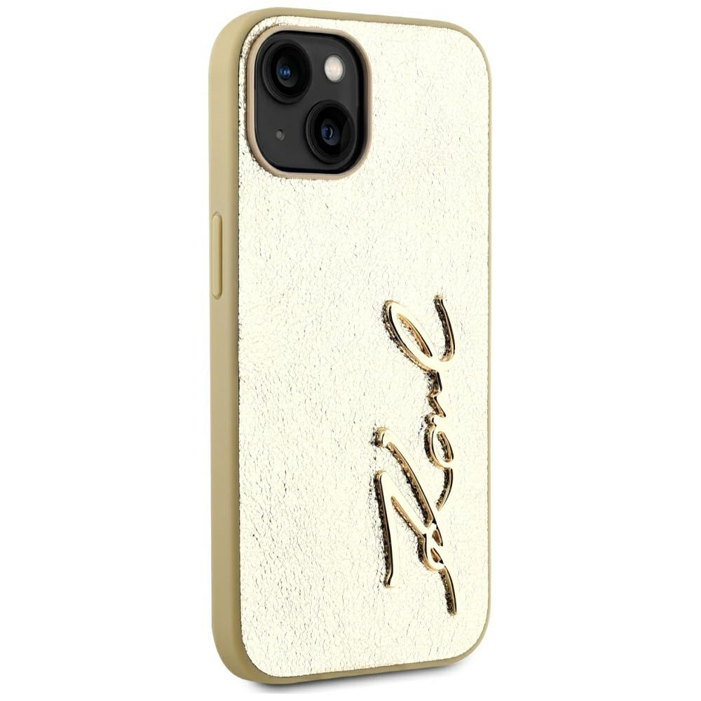 Hoes voor Apple iPhone 15, Karl Lagerfeld, Metal Signature, Goud