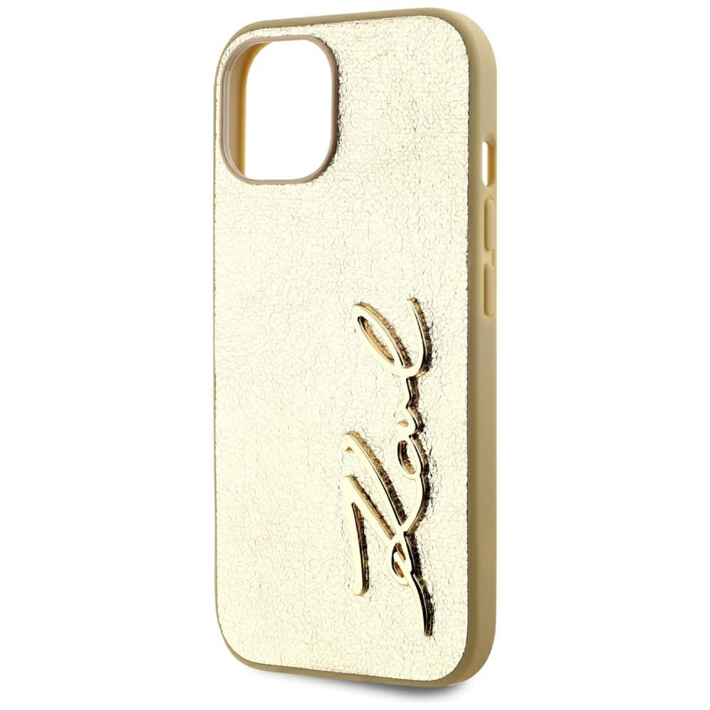 Hoes voor Apple iPhone 15, Karl Lagerfeld, Metal Signature, Goud