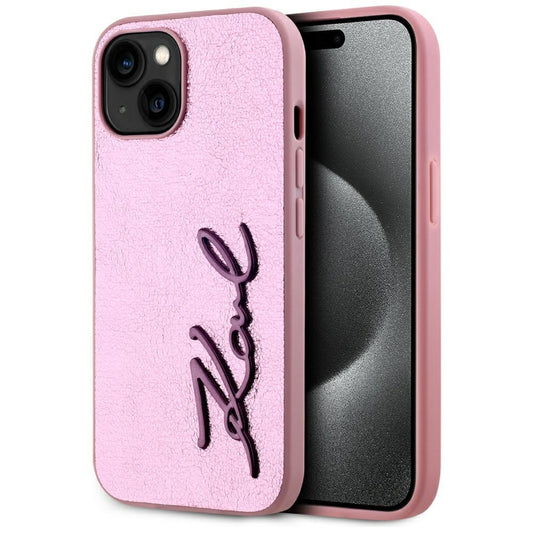 Hoes voor Apple iPhone 15, Karl Lagerfeld, Metal Signature, Roze