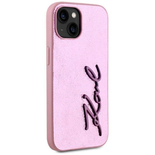 Hoes voor Apple iPhone 15, Karl Lagerfeld, Metal Signature, Roze