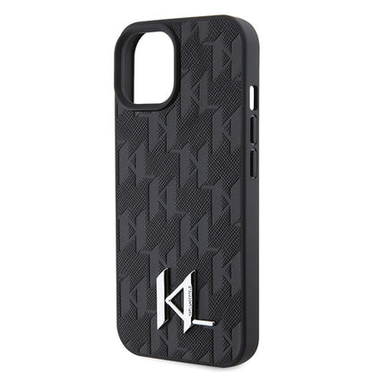 Hoes voor Apple iPhone 15, Karl Lagerfeld, Monogram Hot Stamp Metal Logo, Zwart